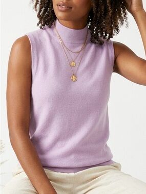 John Laing Scotland Luxury Cashmere Mock Neck Sleeveless Sweater Shell Lilac S